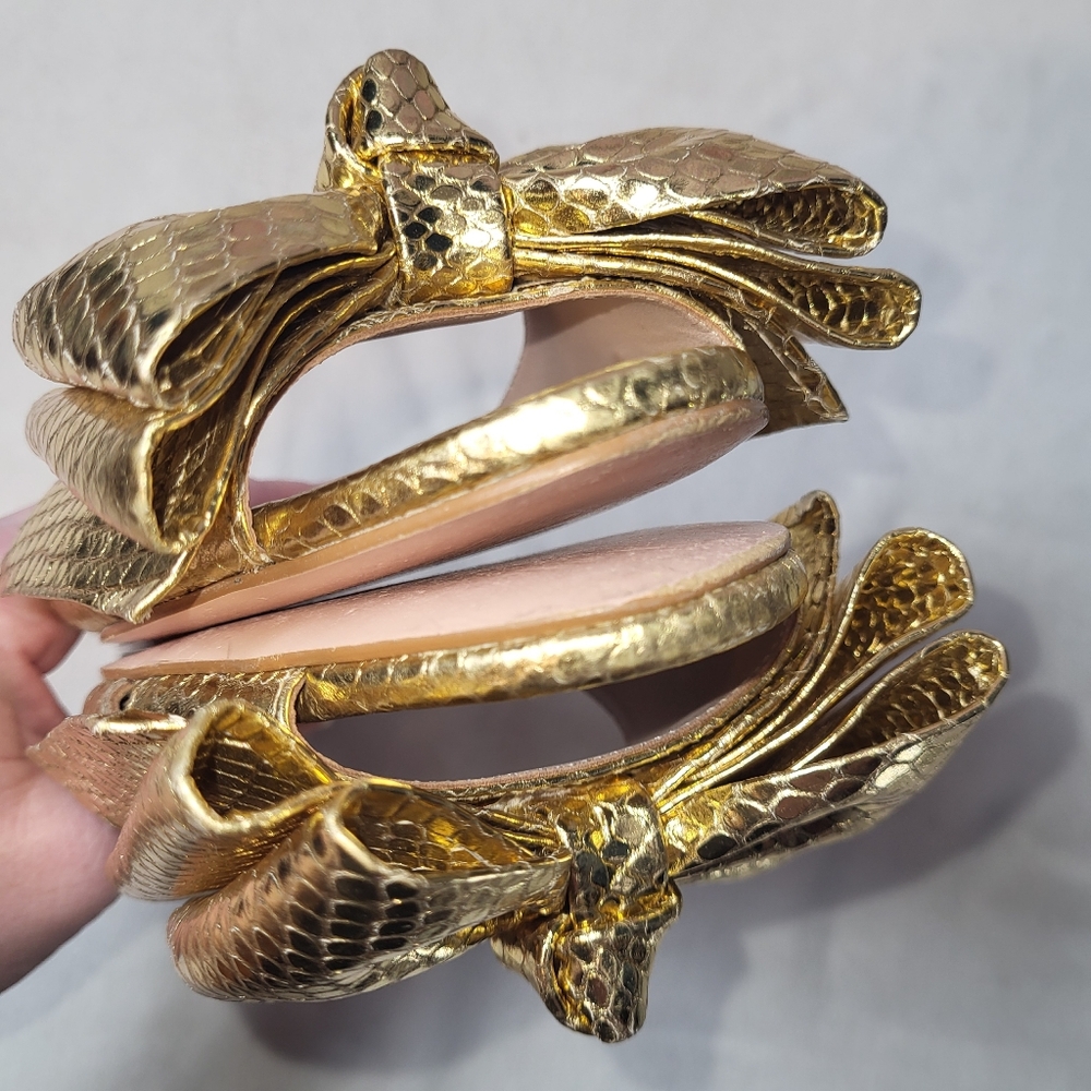 Butrich Alina Slide Flat Metallic Gold Bow Sandals Women's Size EU 36 US 5.5 - Picture 3 of 10